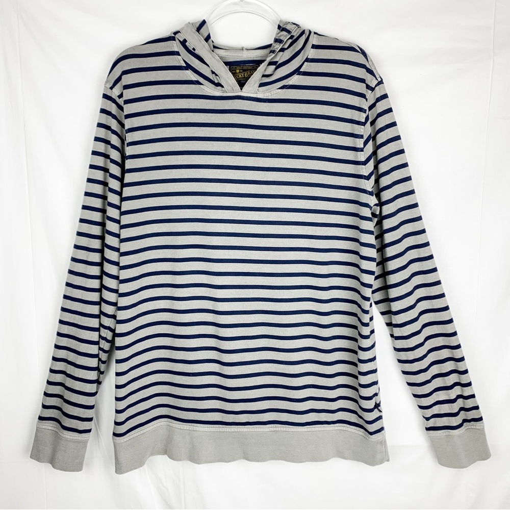 Lucky Brand Striped Hoodie Pullover Lightweight Surfer Retro size L